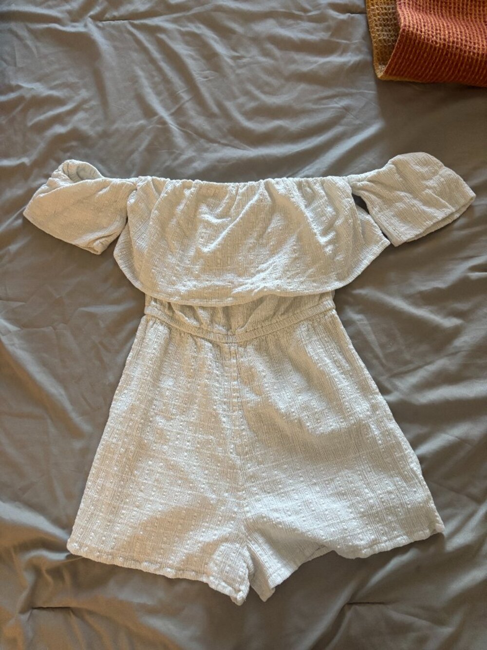 Roxy White Off Shoulder Textured Romper